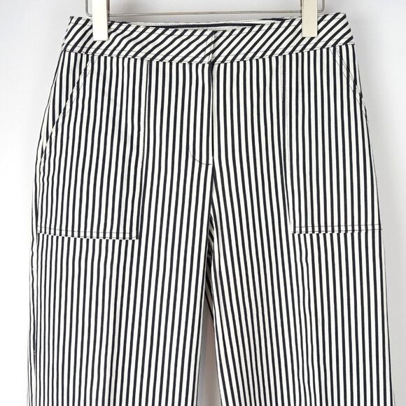 Trina Turk Wide Leg Cropped Pants Navy Nautical Striped - Size 4 - Picture 2 of 8